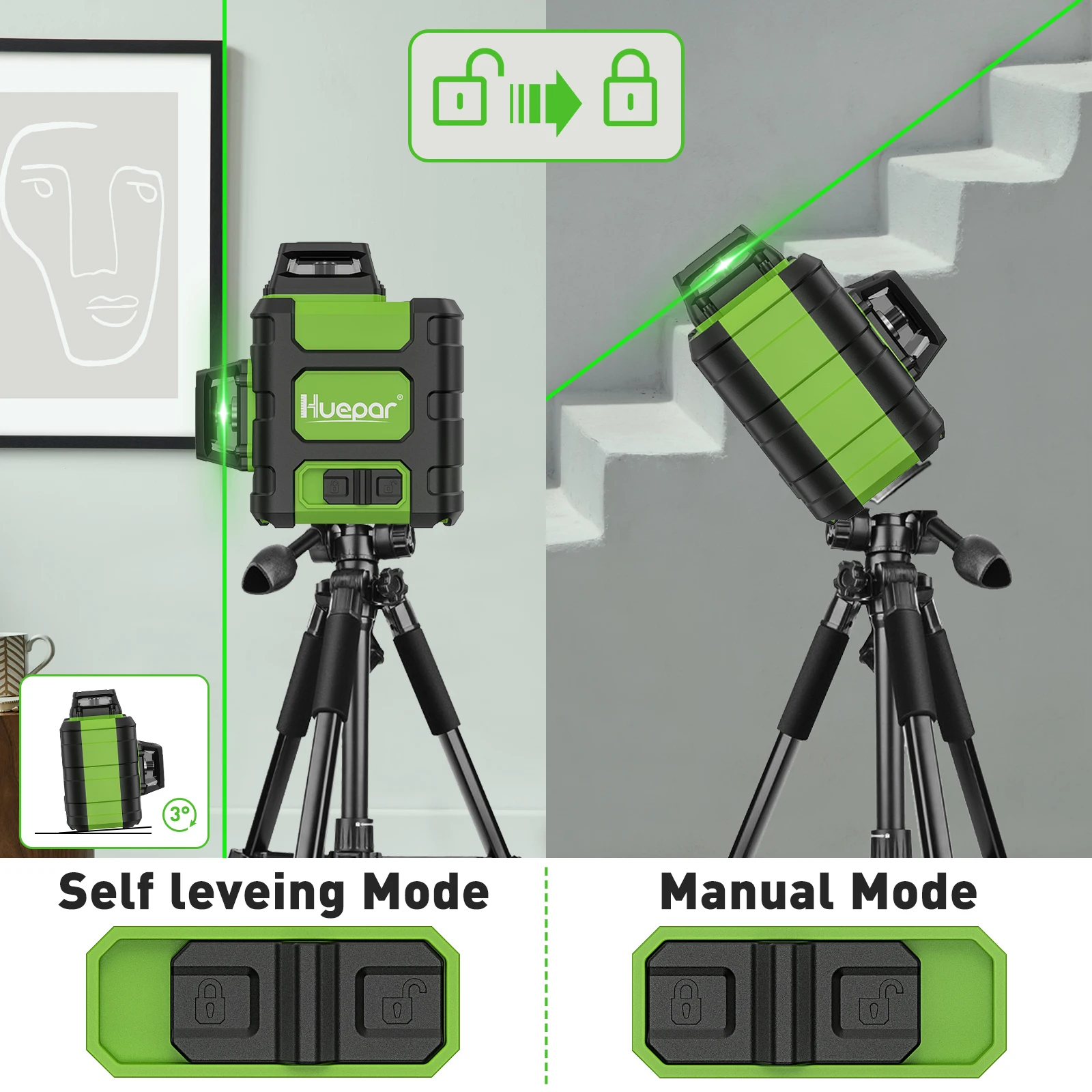 Huepar HM03CG مستوى الليزر شعا - مراجعة Green Beam Laser Level 12 Line وسعره