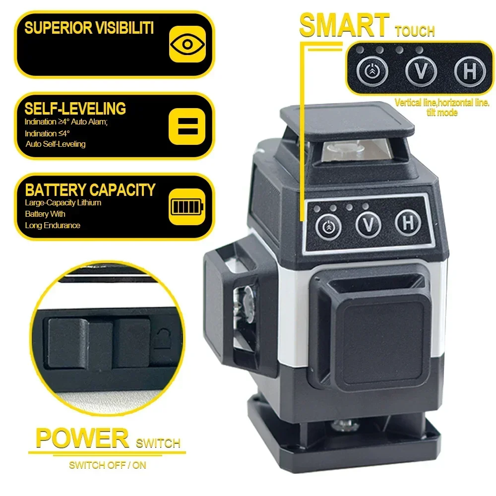 ميزان ليزر صغير 12/16 خط، مستو - مراجعة Laser Level 3D Cross Line Self Leveling وسعره