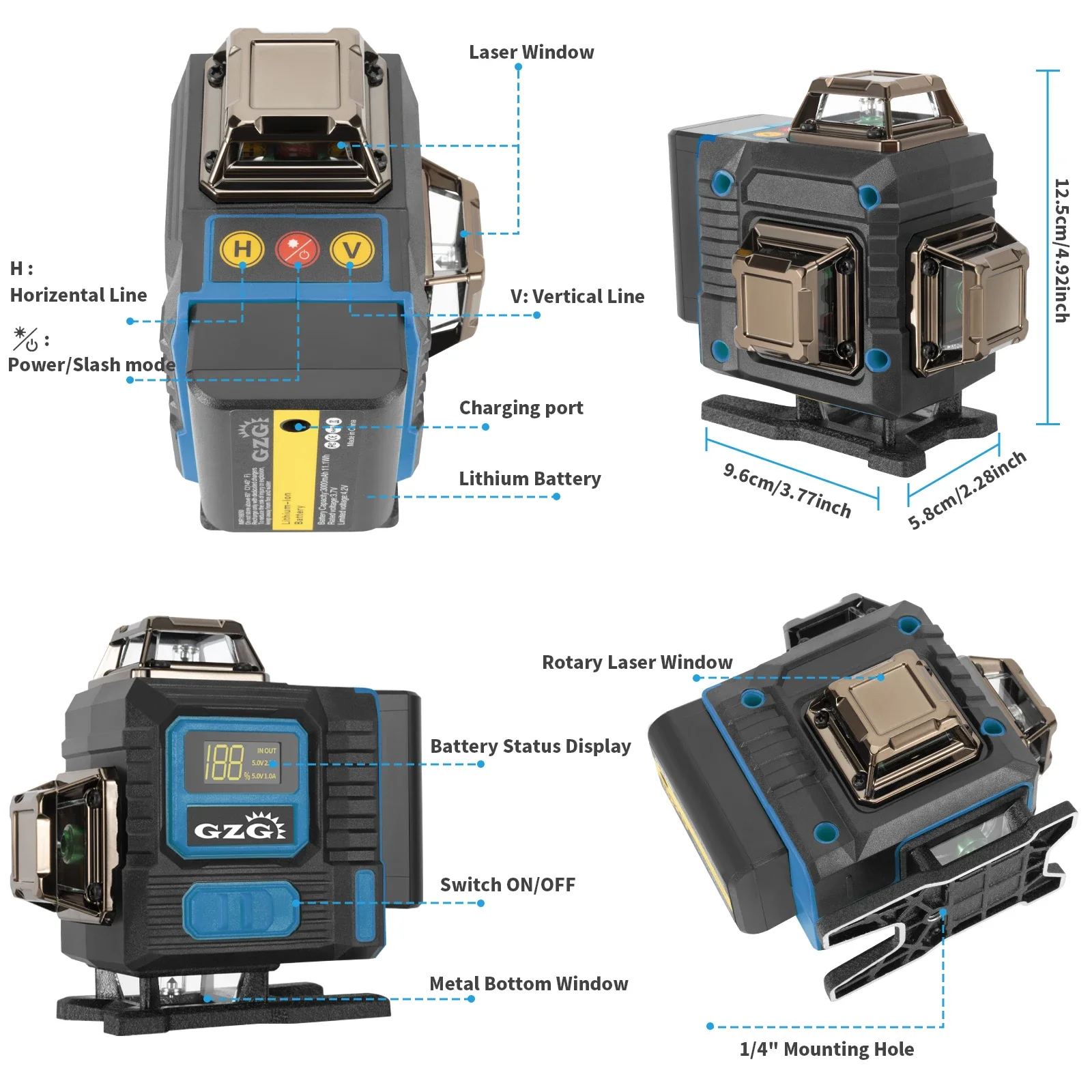 مستوى ليزر G16 رباعي الأبعاد ب - مراجعة Laser Level Rechargeable Usb وسعره