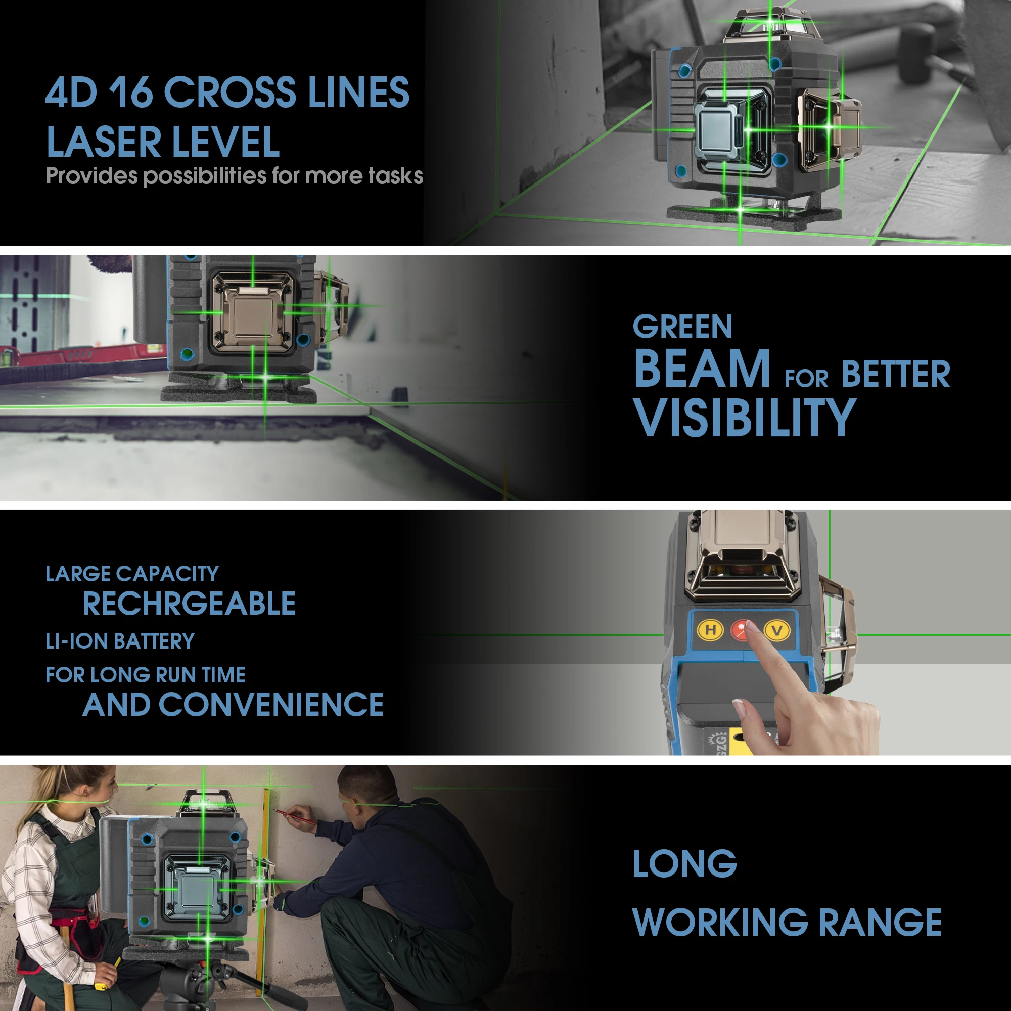 مستوى ليزر G16 رباعي الأبعاد ب - مراجعة Laser Level Rechargeable Usb وسعره