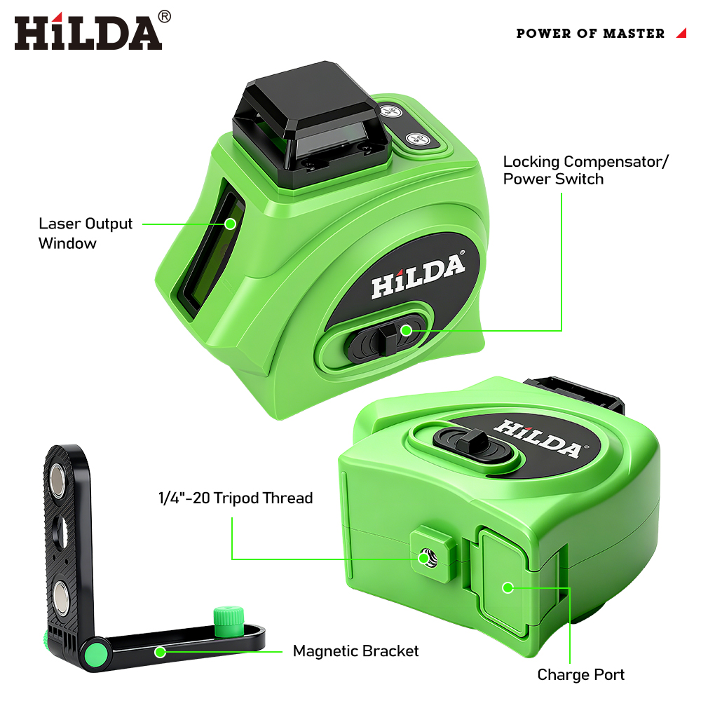 هيلدا 5 خطوط مستوى الليزر 360  - مراجعة Line Laser Level Magnetic Bracket وسعره
