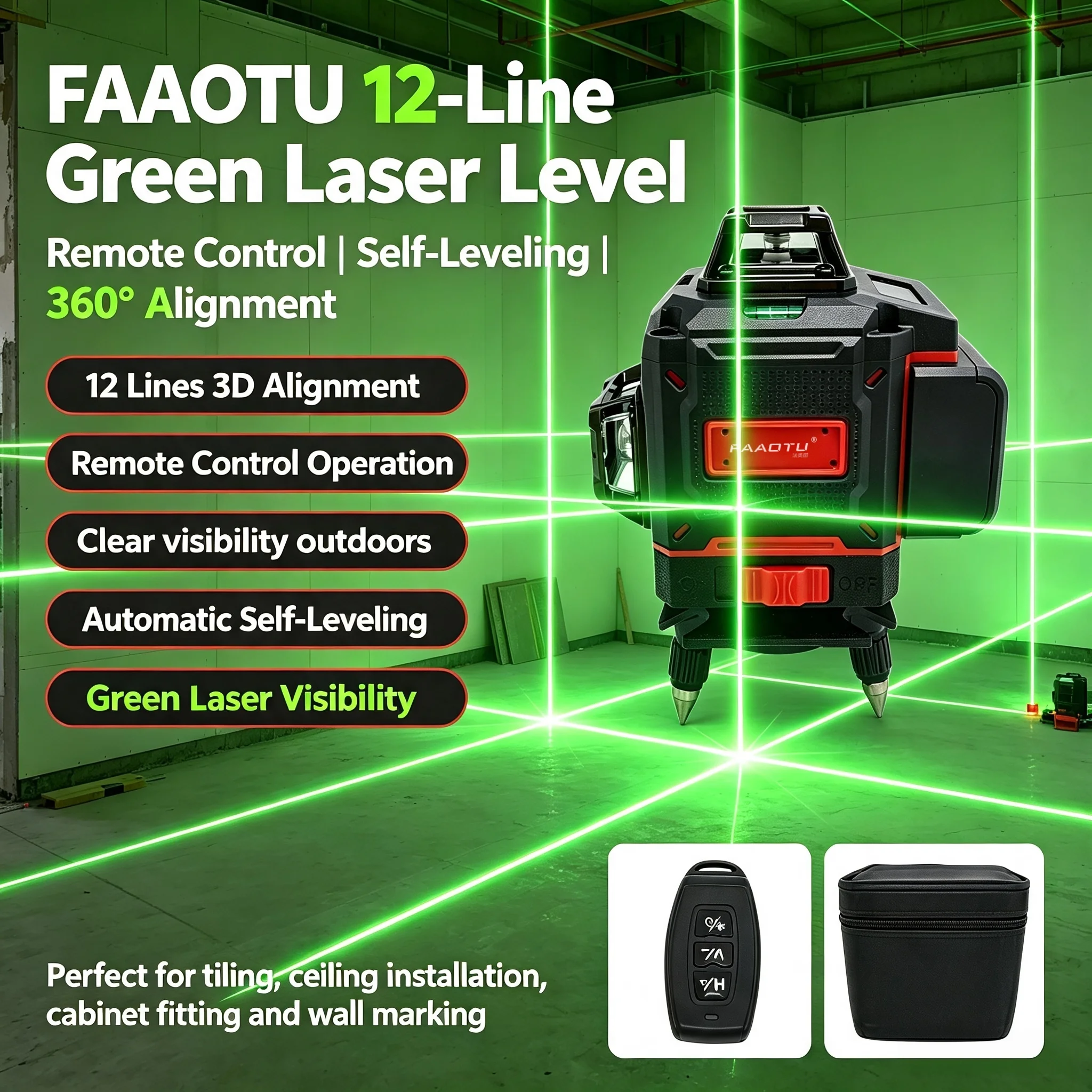 جهاز ليزر رقمي FAAOTU بزاوية 3 - مراجعة Cross Line Laser 360 Degree وسعره