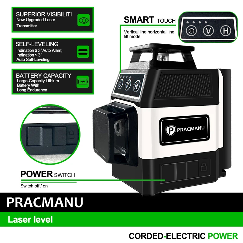 Pracmanu-مستوى ليزر ثلاثي الأب - مراجعة Cross Line Laser 360 Degree وسعره