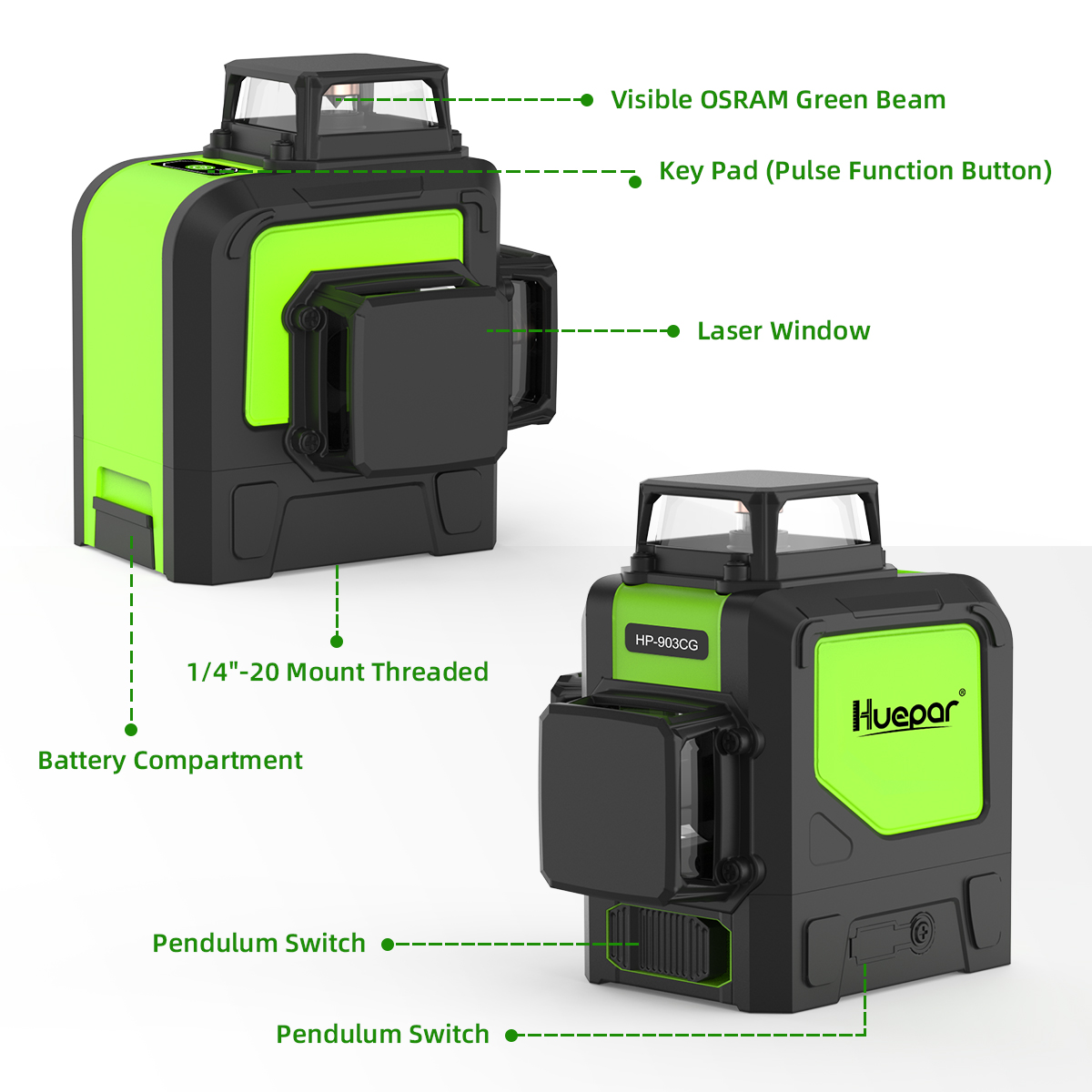 Huepar 903CG مجموعة 12 خطوط مت - مراجعة Laser Level 3D Cross Line Self Leveling وسعره