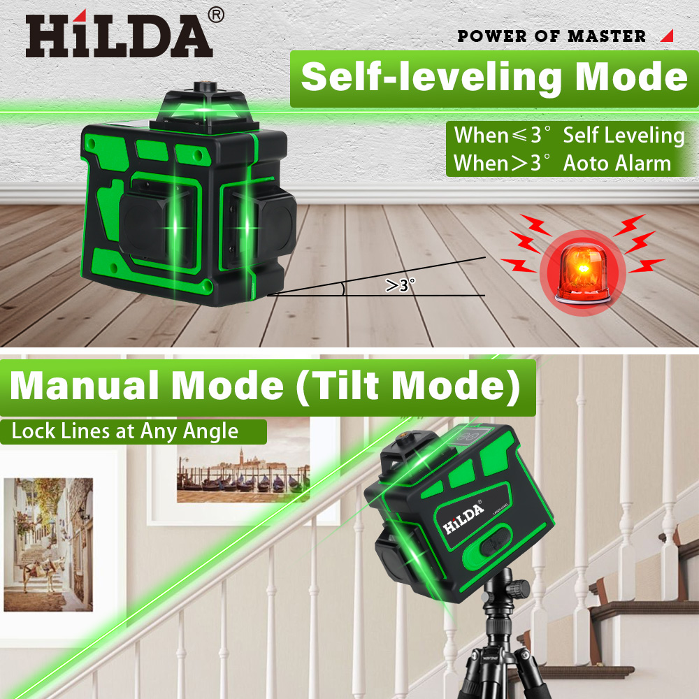 جهاز تسوية ليزر HILDA 16/12 خط - مراجعة Green Beam Laser Level 12 Line وسعره
